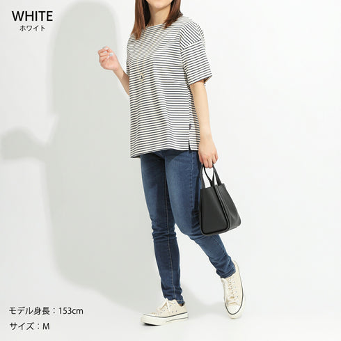 【日本製】半袖 ボーダーTシャツ レディース 綿100% ハードコットン ブルー(FL23SS-018W-bl)